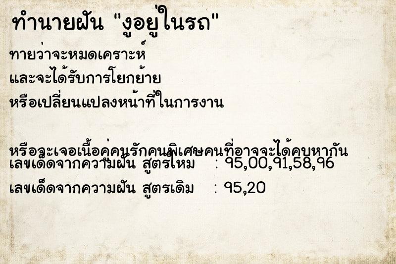 ทำนายฝันงูอยู่ในรถ ทำนายฝันทำนายฝันงูอยู่ในรถ