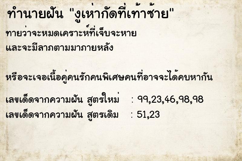 ทำนายฝันงูเห่ากัดที่เท้าซ้าย ทำนายฝันทำนายฝันงูเห่ากัดที่เท้าซ้าย