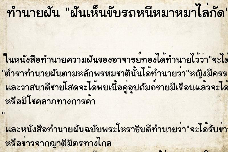 ทำนายฝันฝันเห็นขับรถหนีหมาหมาไล่กัด ทำนายฝันทำนายฝันฝันเห็นขับรถหนีหมาหมาไล่กัด