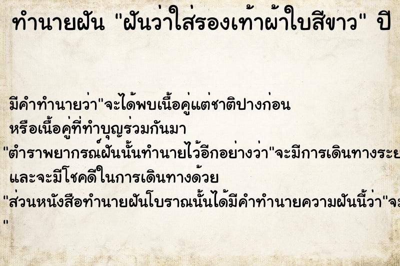 ทำนายฝัน ฝันว่าใส่รองเท้าผ้าใบสีขาว ทำนายฝัน ฝันว่าใส่รองเท้าผ้าใบสีขาว