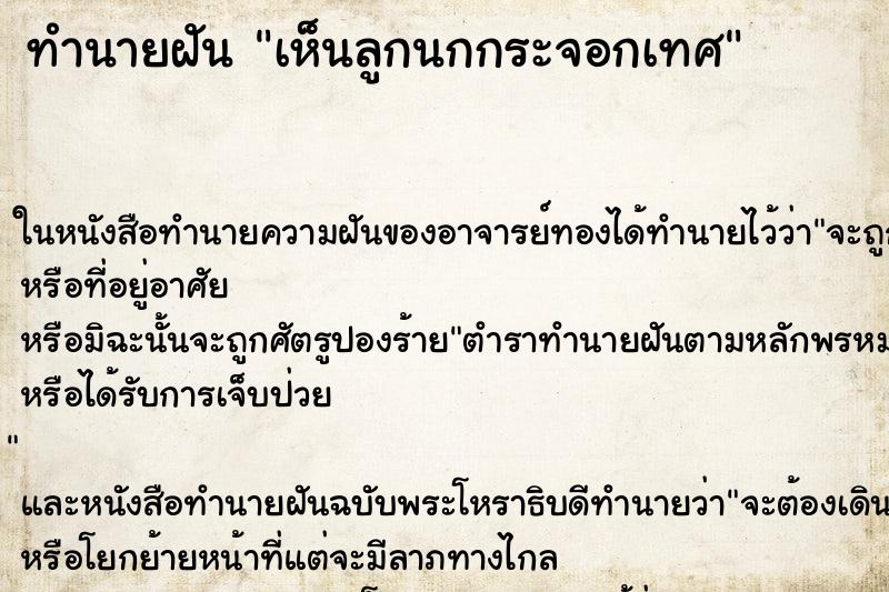 ทำนายฝันเห็นลูกนกกระจอกเทศ ทำนายฝันทำนายฝันเห็นลูกนกกระจอกเทศ