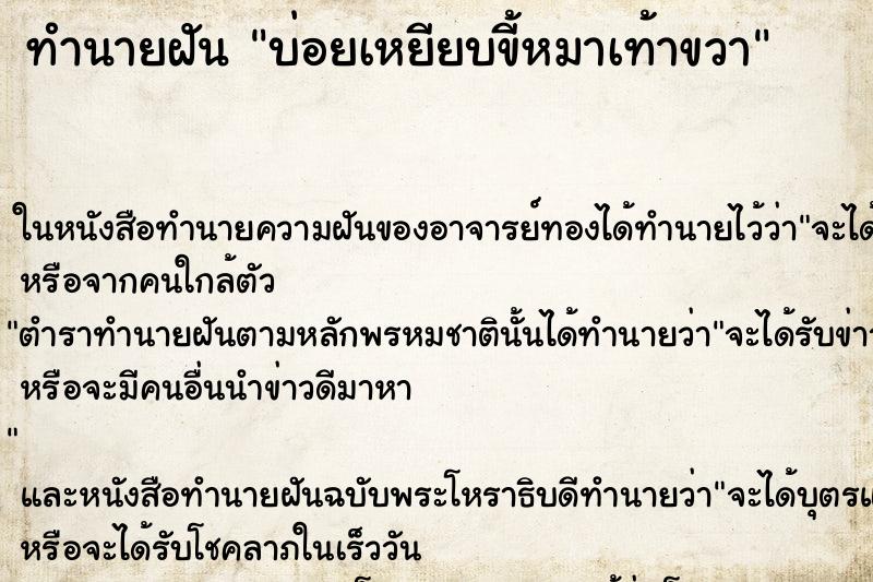 ทำนายฝันบ่อยเหยียบขี้หมาเท้าขวา ทำนายฝันทำนายฝันบ่อยเหยียบขี้หมาเท้าขวา