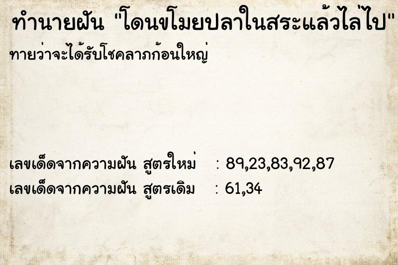 ทำนายฝันโดนขโมยปลาในสระแล้วไล่ไป ทำนายฝันทำนายฝันโดนขโมยปลาในสระแล้วไล่ไป