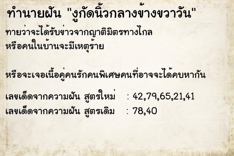 ทำนายฝันทำนายฝันงูกัดนิ้วกลางข้างขวาวัน