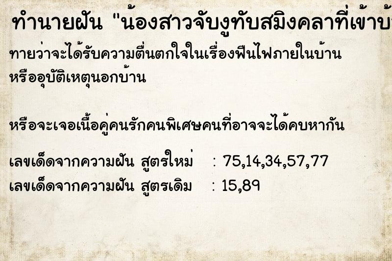 ทำนายฝันทำนายฝันน้องสาวจับงูทับสมิงคลาที่เข้าบ้าน