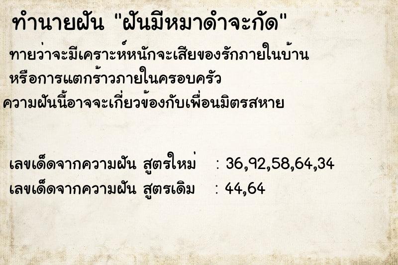 ทำนายฝันฝันมีหมาดำจะกัด ทำนายฝันทำนายฝันฝันมีหมาดำจะกัด