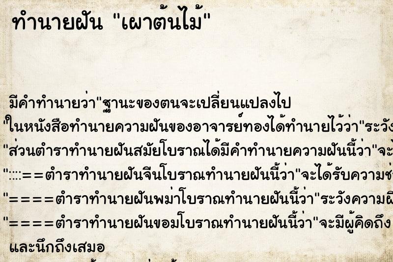 ทำนายฝัน เผาต้นไม้ ทำนายฝัน เผาต้นไม้