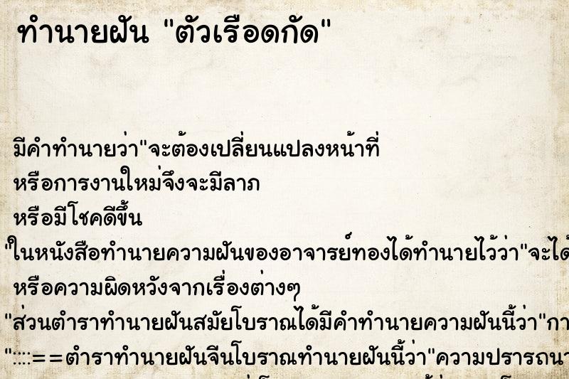 ทำนายฝัน ตัวเรือดกัด ทำนายฝัน ตัวเรือดกัด