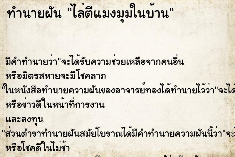 ทำนายฝัน ไล่ตีแมงมุมในบ้าน ทำนายฝัน ไล่ตีแมงมุมในบ้าน