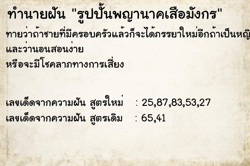 ทำนายฝันรูปปั้นพญานาคเสือมังกร ทำนายฝันทำนายฝันรูปปั้นพญานาคเสือมังกร