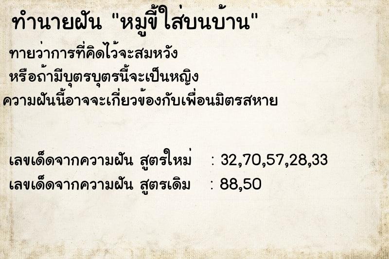 ทำนายฝันทำนายฝันหมูขี้ใส่บนบ้าน