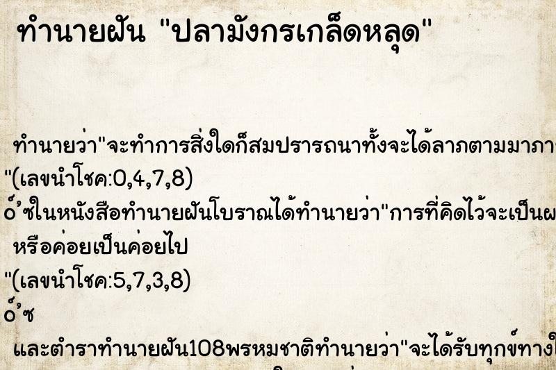 ทำนายฝัน ปลามังกรเกล็ดหลุด