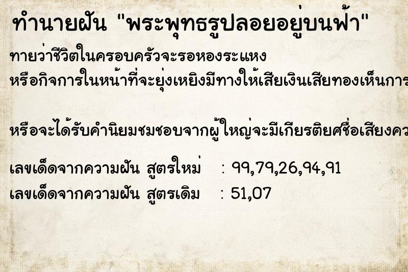 ทำนายฝัน พระพุทธรูปลอยอยู่บนฟ้า ทำนายฝัน พระพุทธรูปลอยอยู่บนฟ้า