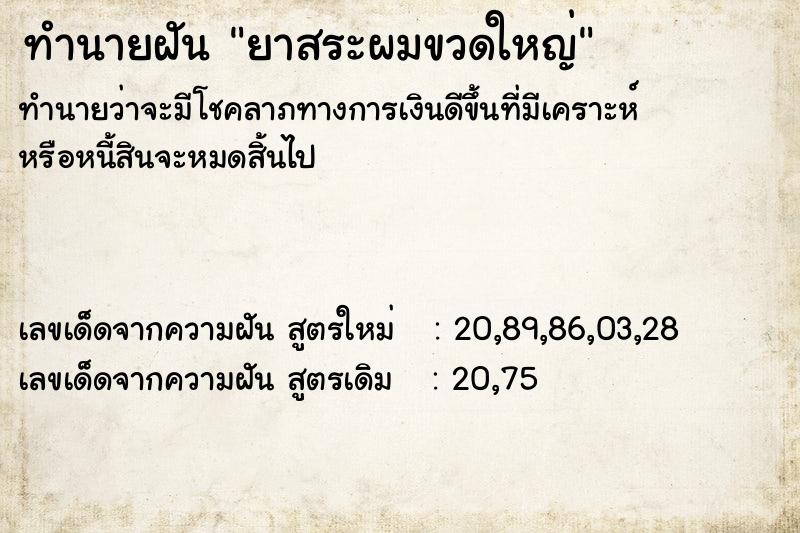 ทำนายฝันยาสระผมขวดใหญ่ ทำนายฝันทำนายฝันยาสระผมขวดใหญ่