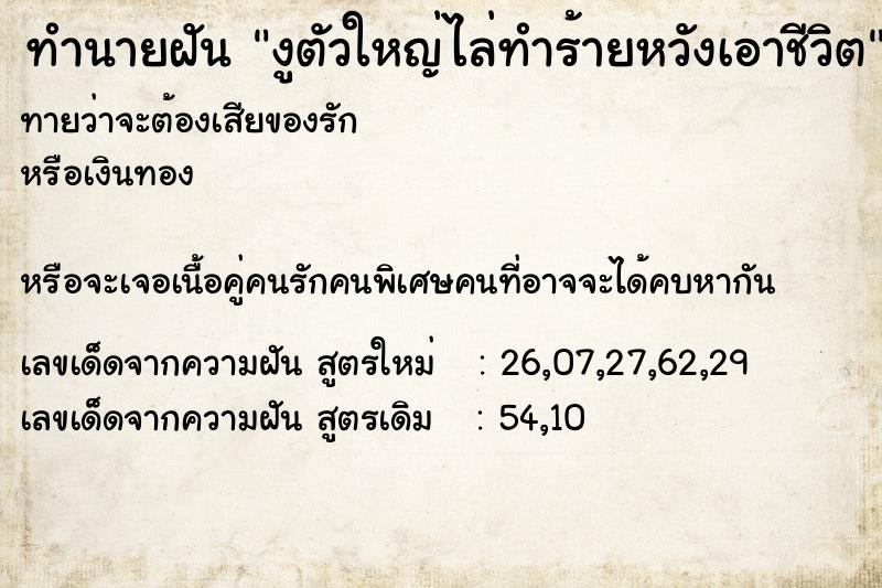 ทำนายฝันงูตัวใหญ่ไล่ทำร้ายหวังเอาชีวิต ทำนายฝันทำนายฝันงูตัวใหญ่ไล่ทำร้ายหวังเอาชีวิต