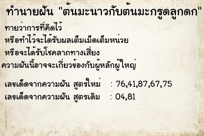 ทำนายฝันต้นมะนาวกับต้นมะกรูดลูกดก ทำนายฝันทำนายฝันต้นมะนาวกับต้นมะกรูดลูกดก