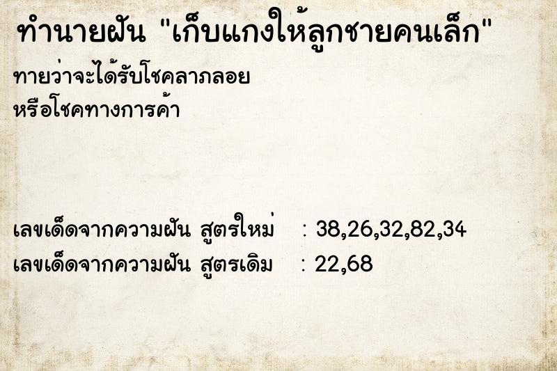 ทำนายฝันเก็บแกงให้ลูกชายคนเล็ก ทำนายฝันทำนายฝันเก็บแกงให้ลูกชายคนเล็ก