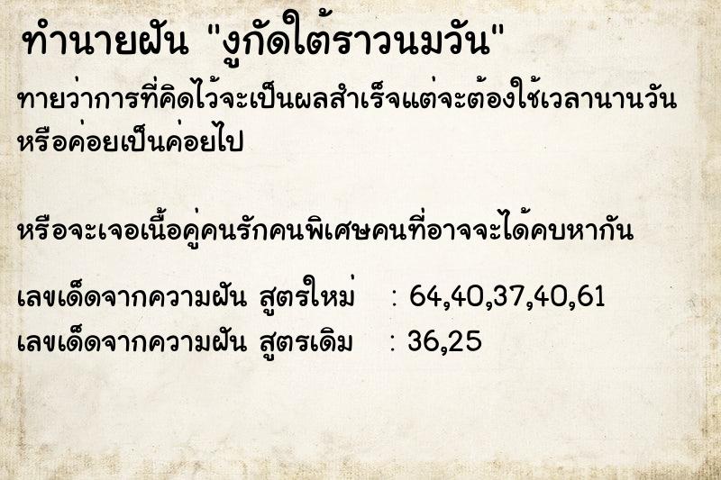 ทำนายฝันทำนายฝันงูกัดใต้ราวนมวัน