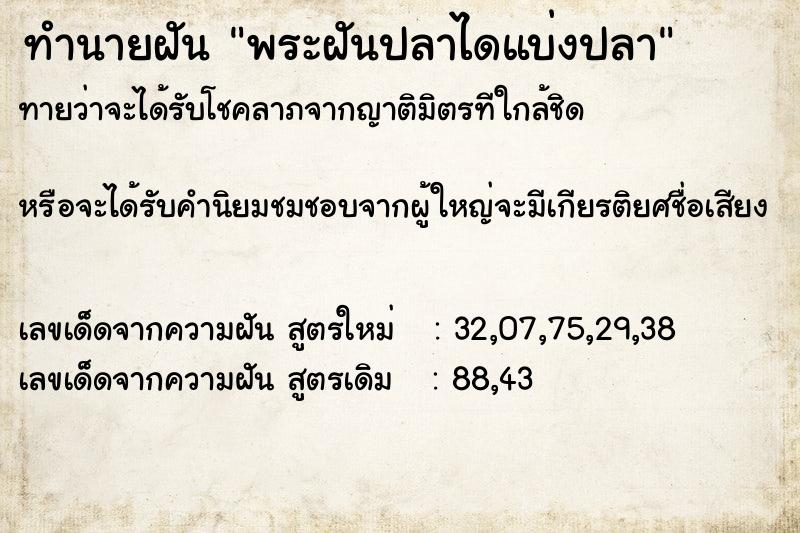ทำนายฝันพระฝันปลาไดแบ่งปลา ทำนายฝันทำนายฝันพระฝันปลาไดแบ่งปลา