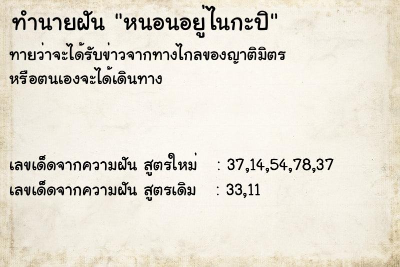 ทำนายฝันหนอนอยู่ไนกะปิ ทำนายฝันทำนายฝันหนอนอยู่ไนกะปิ