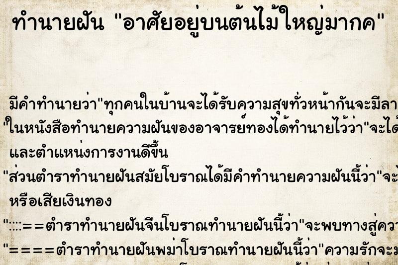 ทำนายฝันทำนายฝันอาศัยอยู่บนต้นไม้ใหญ่มากค