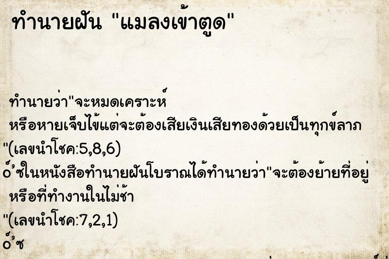 ทำนายฝัน แมลงเข้าตูด ทำนายฝัน แมลงเข้าตูด