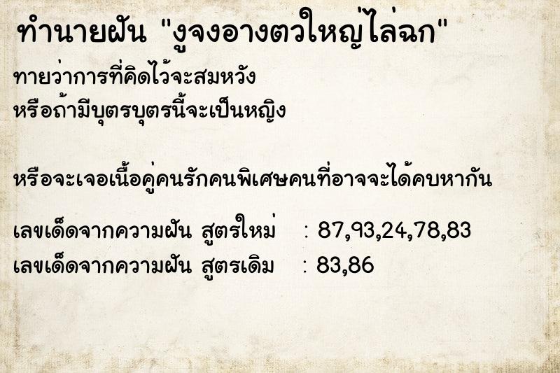 ทำนายฝันทำนายฝันงูจงอางตวใหญ่ไล่ฉก
