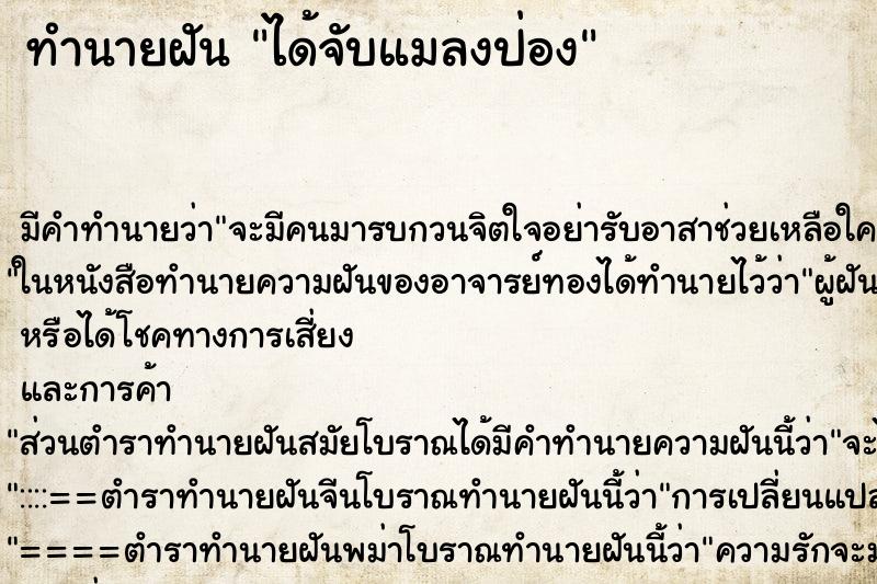 ทำนายฝัน ได้จับแมลงป่อง ทำนายฝัน ได้จับแมลงป่อง