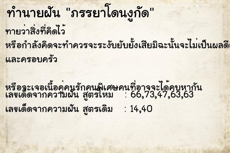 ทำนายฝันทำนายฝันภรรยาโดนงูกัด