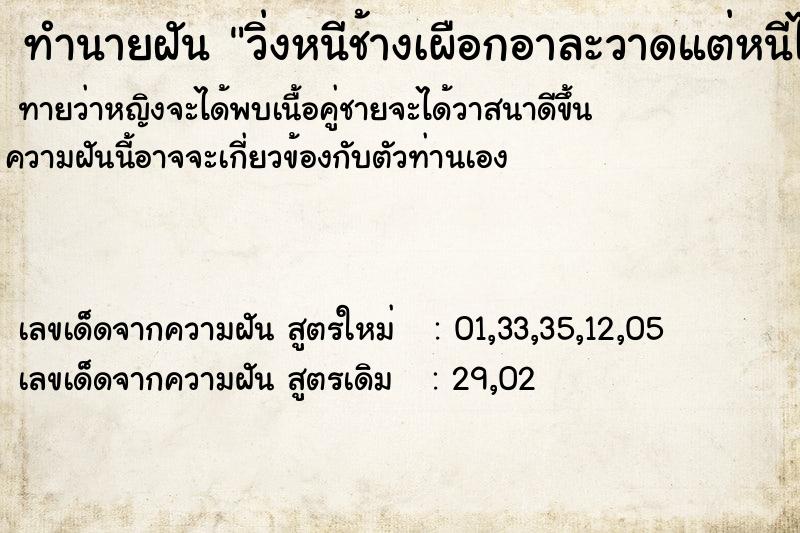 ทำนายฝันทำนายฝันวิ่งหนีช้างเผือกอาละวาดแต่หนีไม่พ้น