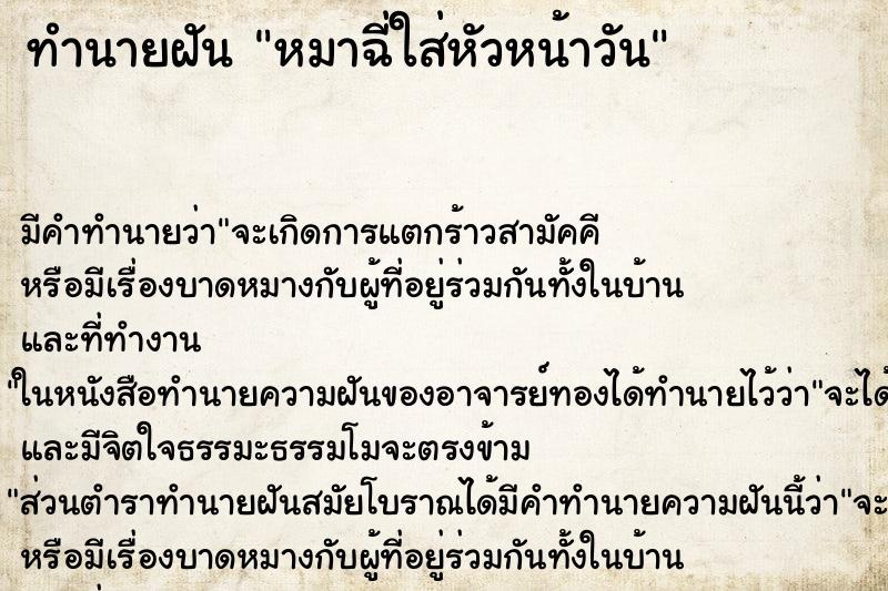 ทำนายฝัน หมาฉี่ใส่หัวหน้าวัน ทำนายฝัน หมาฉี่ใส่หัวหน้าวัน