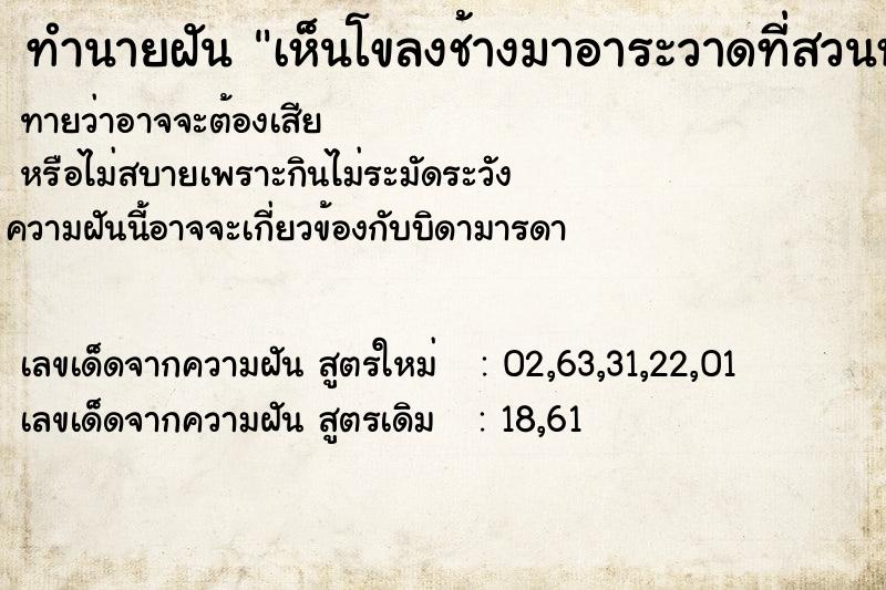 ทำนายฝันเห็นโขลงช้างมาอาระวาดที่สวนหลังบ้าน ทำนายฝันทำนายฝันเห็นโขลงช้างมาอาระวาดที่สวนหลังบ้าน