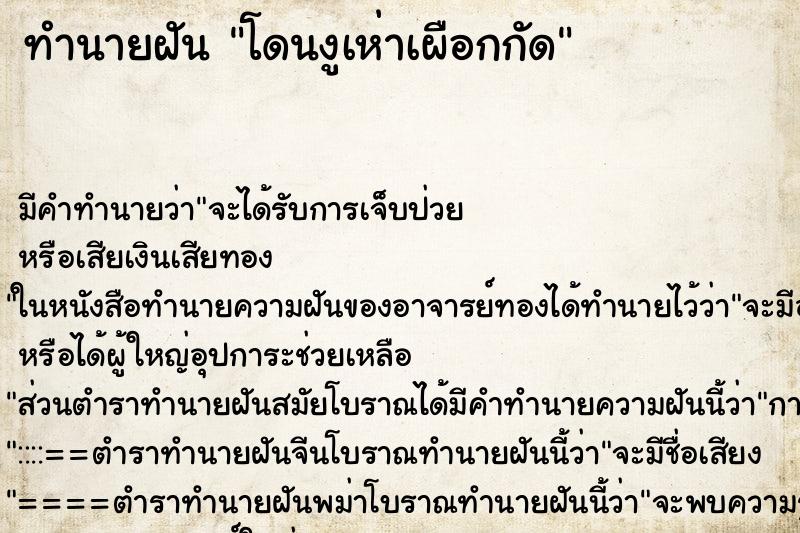 ทำนายฝันโดนงูเห่าเผือกกัด ทำนายฝันทำนายฝันโดนงูเห่าเผือกกัด