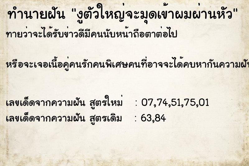 ทำนายฝันงูตัวใหญ่จะมุดเข้าผมผ่านหัว ทำนายฝันทำนายฝันงูตัวใหญ่จะมุดเข้าผมผ่านหัว