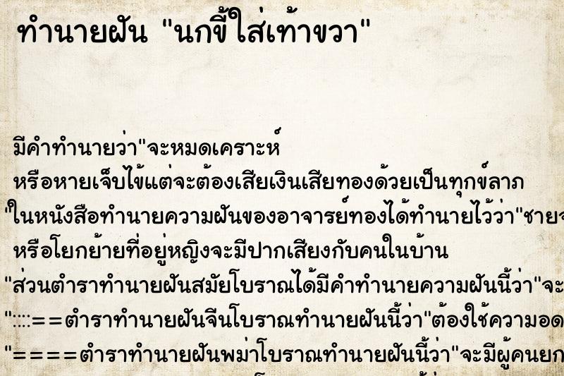ทำนายฝัน นกขี้ใส่เท้าขวา ทำนายฝัน นกขี้ใส่เท้าขวา
