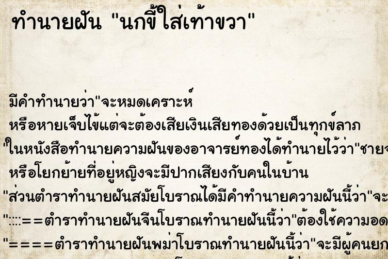 ทำนายฝัน นกขี้ใส่เท้าขวา ตำราโบราณ แม่นที่สุดในโลก