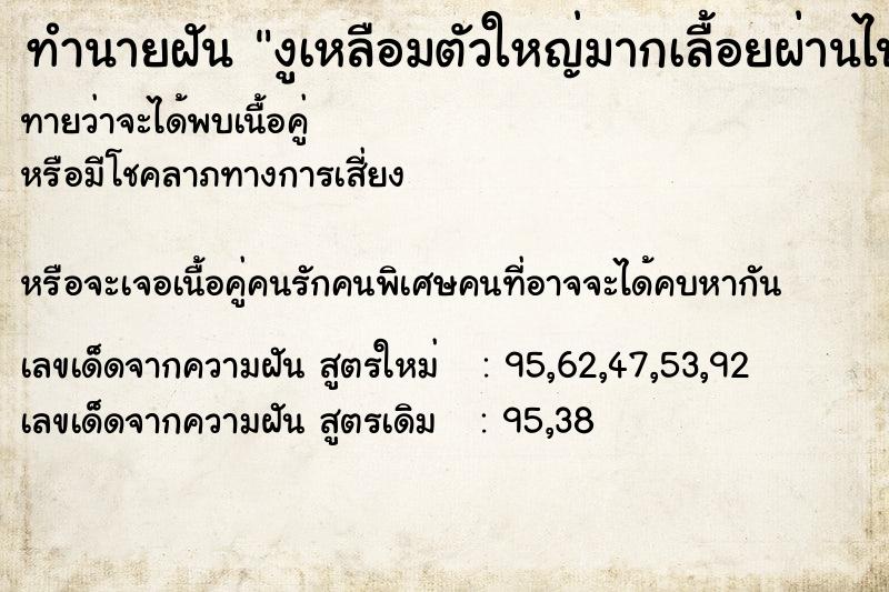 ทำนายฝันงูเหลือมตัวใหญ่มากเลื้อยผ่านไป ทำนายฝันทำนายฝันงูเหลือมตัวใหญ่มากเลื้อยผ่านไป