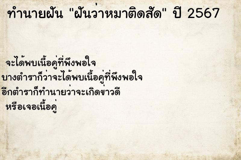 ทำนายฝันทำนายฝันฝันว่าหมาติดสัด