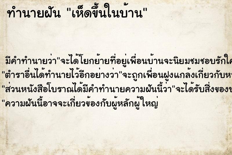 ทำนายฝัน เห็ดขึ้นในบ้าน ตำราโบราณ แม่นที่สุดในโลก