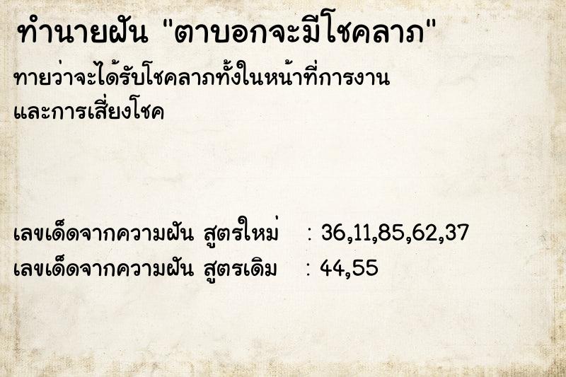 ทำนายฝันตาบอกจะมีโชคลาภ ทำนายฝันทำนายฝันตาบอกจะมีโชคลาภ