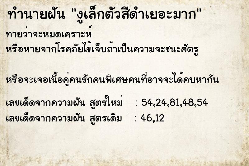 ทำนายฝันงูเล็กตัวสีดำเยอะมาก ทำนายฝันทำนายฝันงูเล็กตัวสีดำเยอะมาก