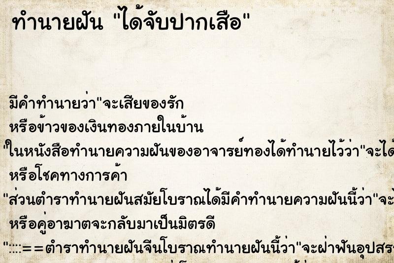 ทำนายฝันได้จับปากเสือ ทำนายฝันทำนายฝันได้จับปากเสือ