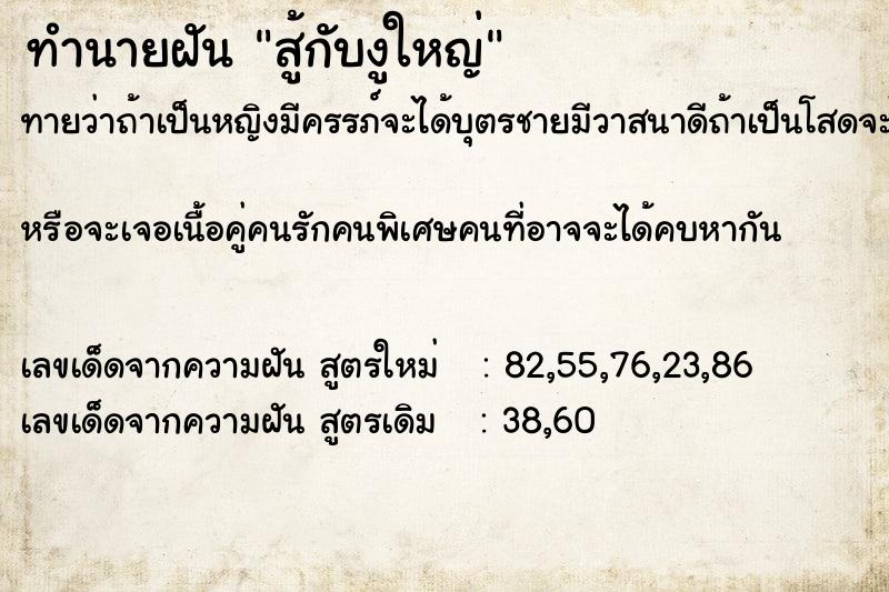 ทำนายฝันสู้กับงูใหญ่ ทำนายฝันทำนายฝันสู้กับงูใหญ่