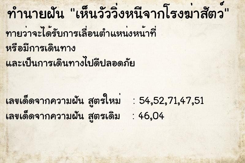 ทำนายฝันทำนายฝันเห็นวัววิ่งหนีจากโรงฆ่าสัตว์