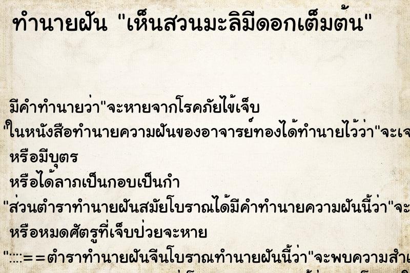ทำนายฝันเห็นสวนมะลิมีดอกเต็มต้น ทำนายฝันทำนายฝันเห็นสวนมะลิมีดอกเต็มต้น
