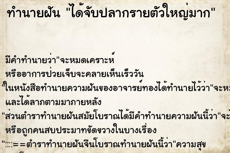 ทำนายฝัน ได้จับปลากรายตัวใหญ่มาก ตำราโบราณ แม่นที่สุดในโลก