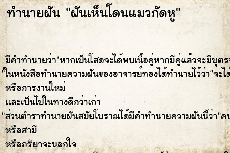 ทำนายฝัน ฝันเห็นโดนแมวกัดหู ทำนายฝัน ฝันเห็นโดนแมวกัดหู
