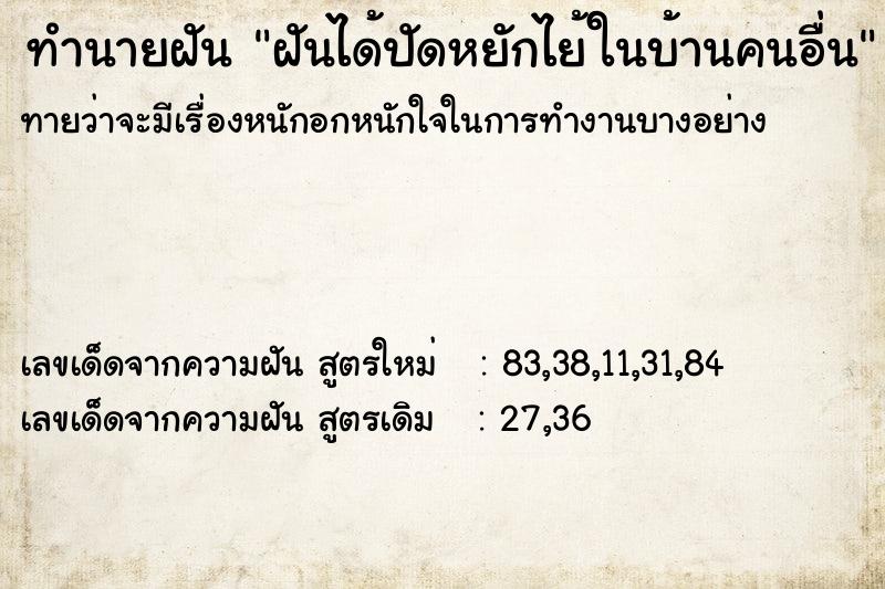 ทำนายฝัน ฝันได้ปัดหยักไย้ในบ้านคนอื่น ทำนายฝัน ฝันได้ปัดหยักไย้ในบ้านคนอื่น