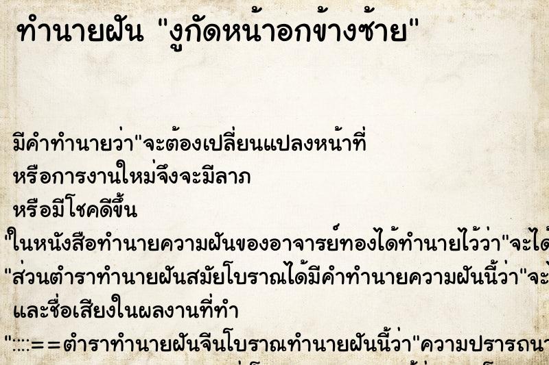 ทำนายฝัน งูกัดหน้าอกข้างซ้าย ทำนายฝัน งูกัดหน้าอกข้างซ้าย