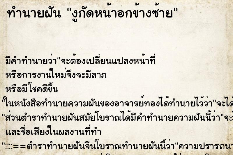 ทำนายฝัน งูกัดหน้าอกข้างซ้าย ตำราโบราณ แม่นที่สุดในโลก